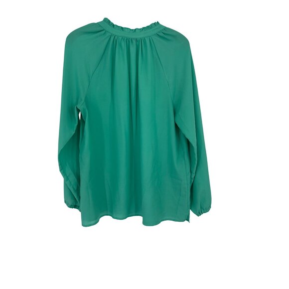 Lilly Pulitzer Womens Ruffled Neck Blouse Size Large Green long sleeve - Picture 2 of 4